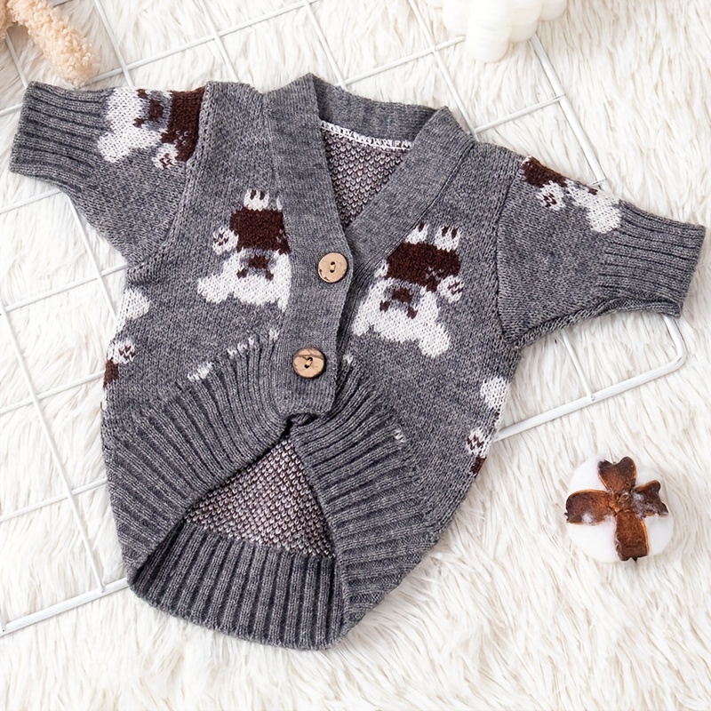 

Cute Bear Graphic Dog Cardigan Sweater, Pet Autumn And Winter Warm Knitted Jacket For Small Dogs
