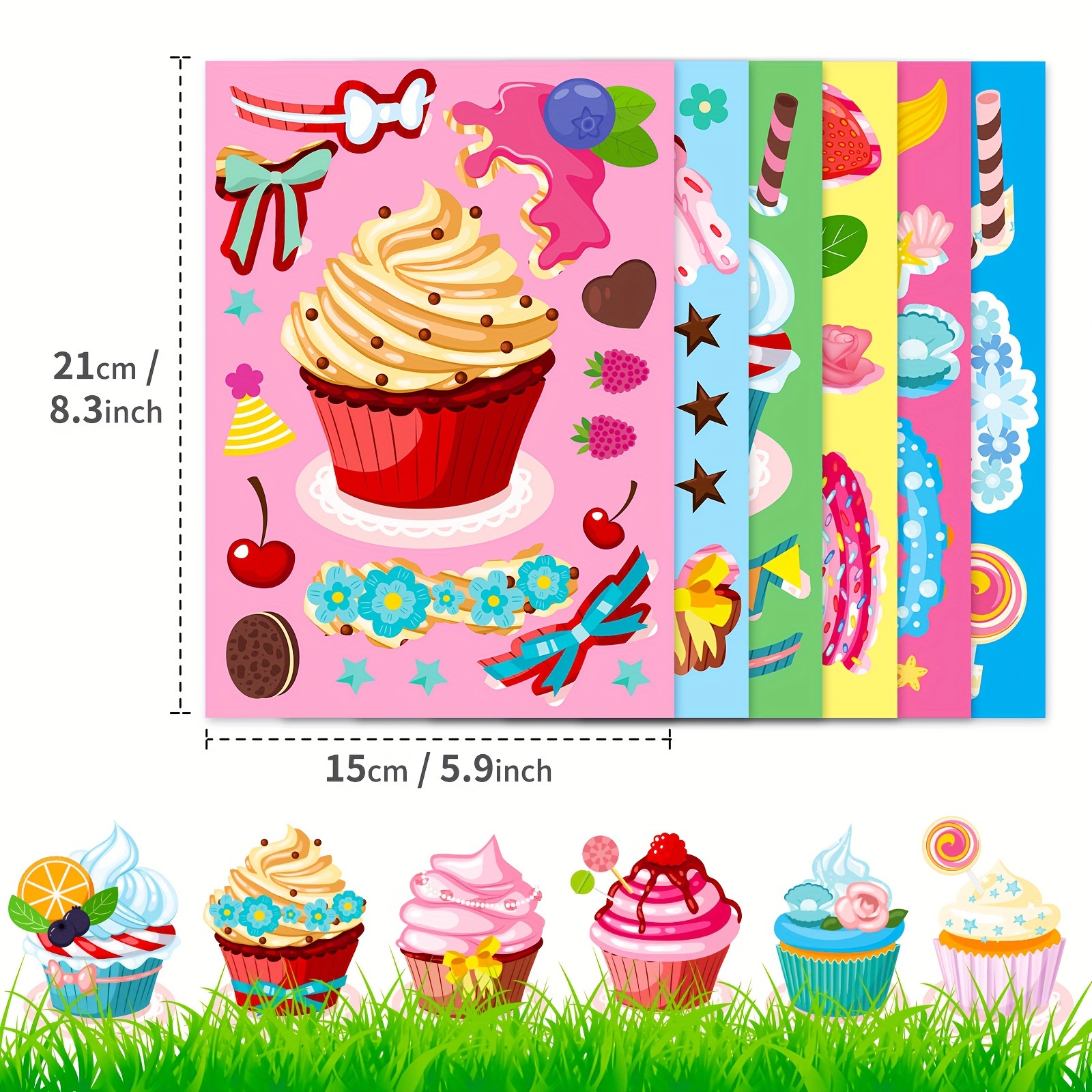 6pcs cake ice cream puzzle stickers, New dessert fun DIY cupcake stickers