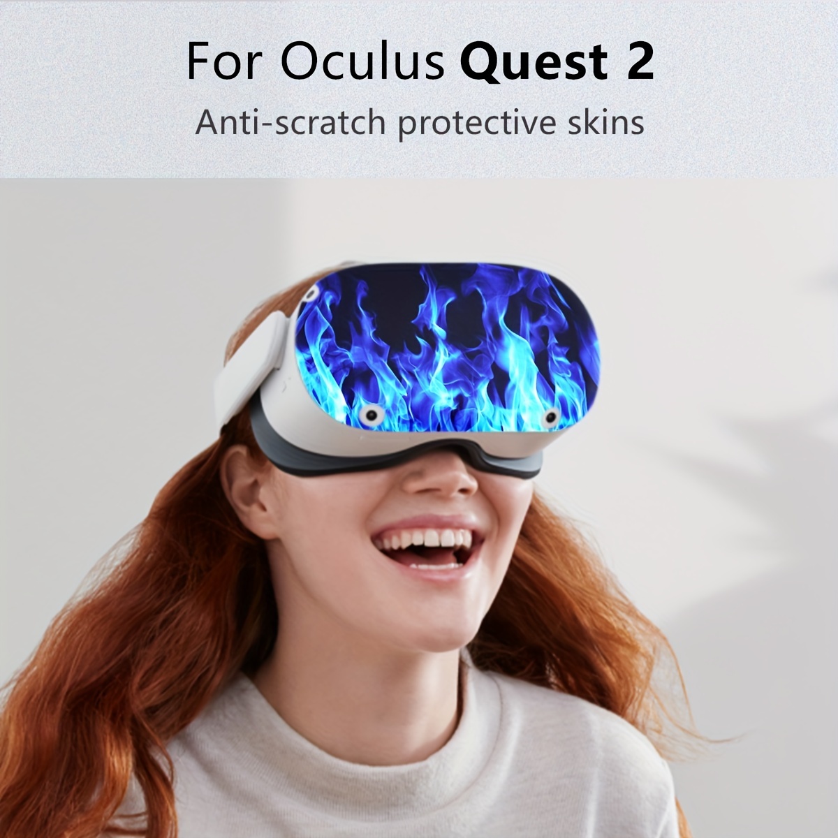 Blue Flame Pattern Self-Adhesive PVC Skin for Ocstexus Quest 2 Headsets - Durable, Scratch-Resistant, Easy to Remove, Compatible with Precise Touch Controls, Gaming Accessories|Flame Pattern Skin|Durable PVC Material