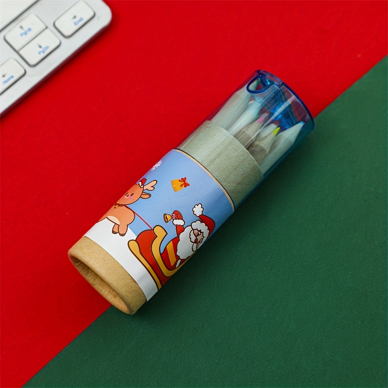 12 color Bucket Christmas Colored Pencil Set Cartoon Cute - Temu