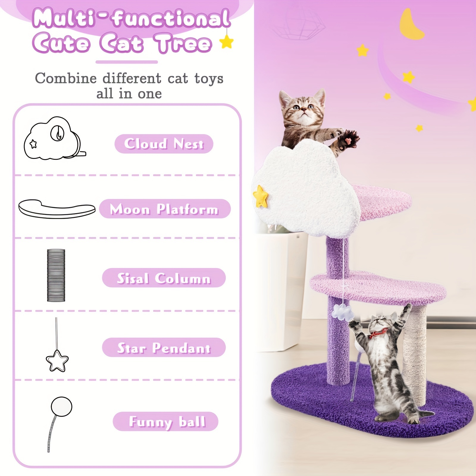 Cat Tree Cat Tower Cat Scratching Post Cat Climbing Tower For Indoor Cats Purple Pink Cat Activity Trees Jumping Platform details 3