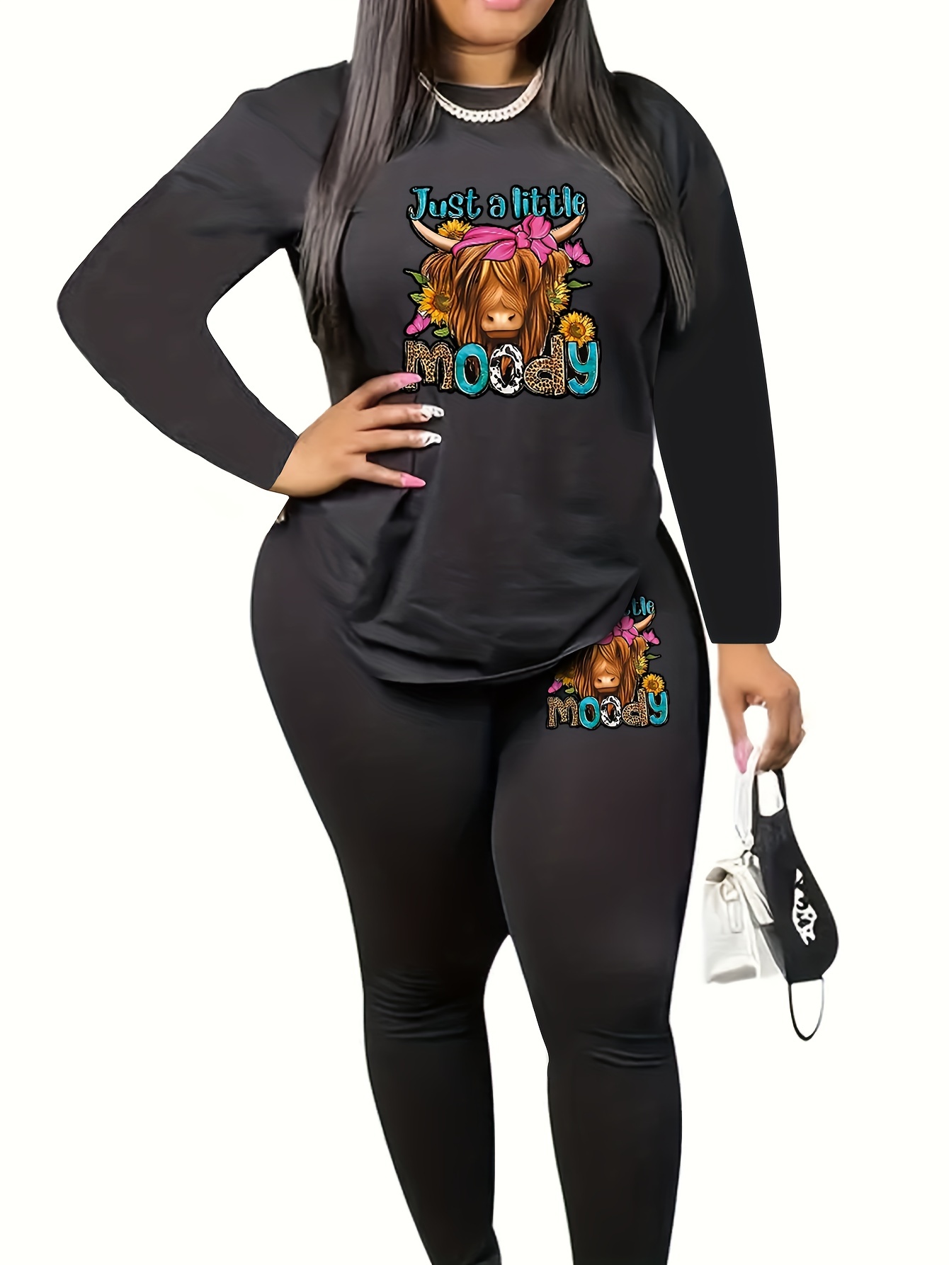 Plus Size Casual Outfits Set Women's Plus Cute Cat Eating - Temu