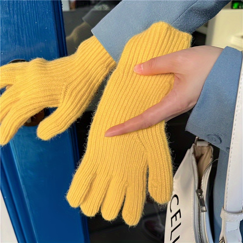 Minimalist Solid Color Winter Knitted Magic Gloves Stretchy - Temu