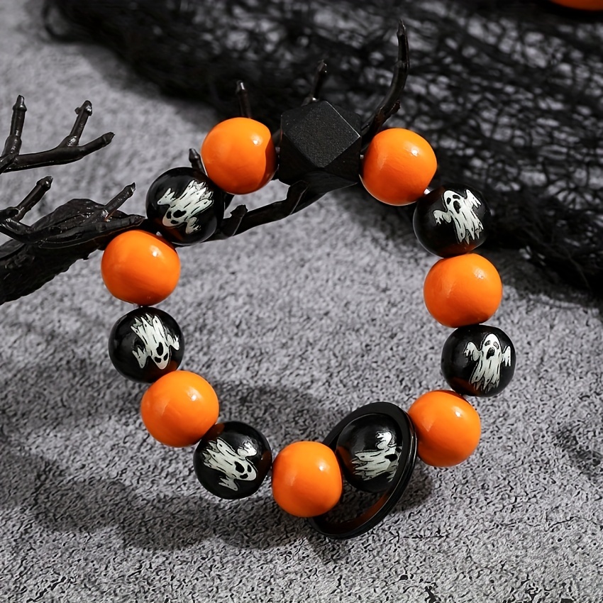Men's Black and Orange Beaded Bracelet