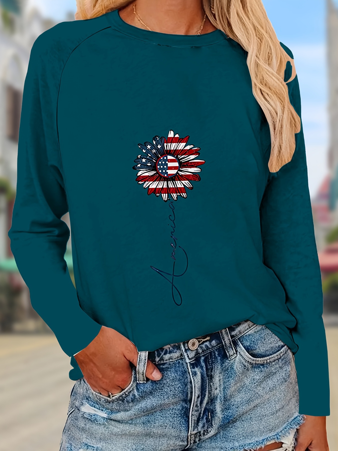 Camiseta Com Estampa De Flor Da Bandeira Americana Blusa - Temu