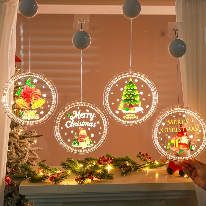 Décoration de Noël LED à piles Figurines de Noël illuminent la fenêtre,  Père Noël avec sapin