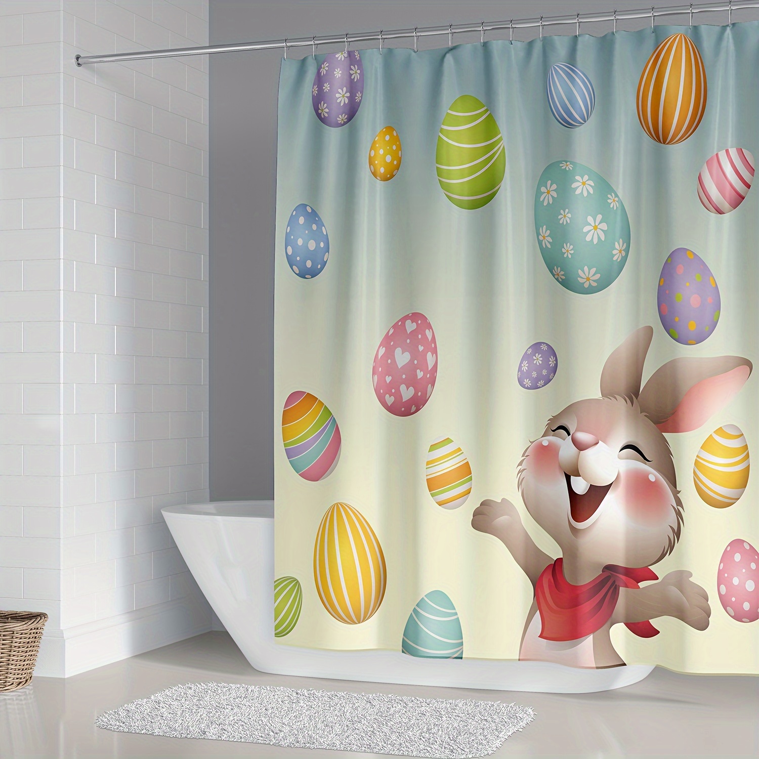 Cortina de ducha de Pascua, divertido juego de cortinas de ducha para baño,  juego de cortinas de ducha impermeables con ganchos para decoración de