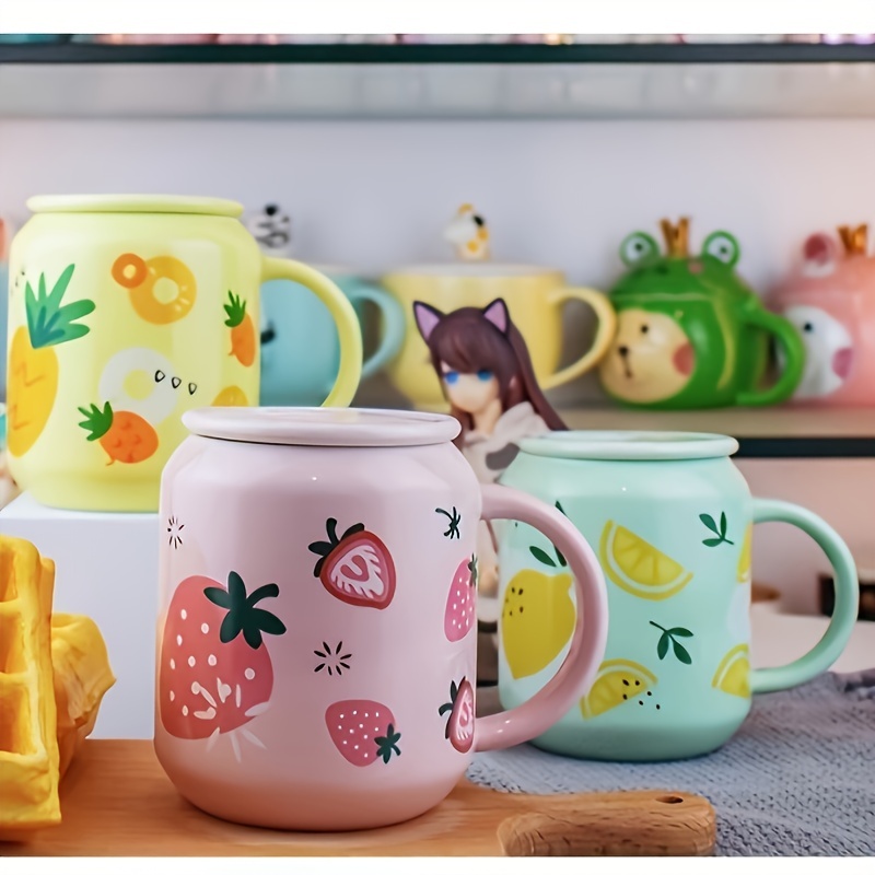 Cute Fruit Ceramic Cup Straw, Cute Strawberry Coffee Mug