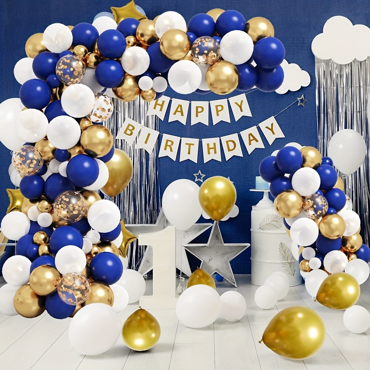 Kit de arco de guirnalda de globos azul real, blanco y plateado, globos  azules metálicos con globos de aluminio en explosión de estrellas para  2023