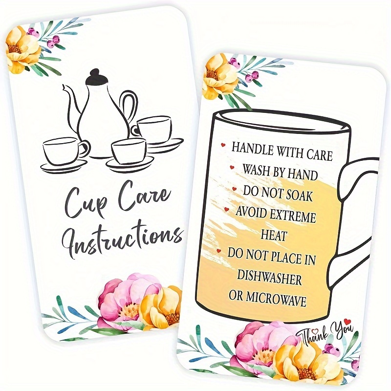 50 Cups Care Instructions Cards - Tumblers and Mugs Care Instruction Insert for Small Business - Customer Directions Cards - Small Online Shop