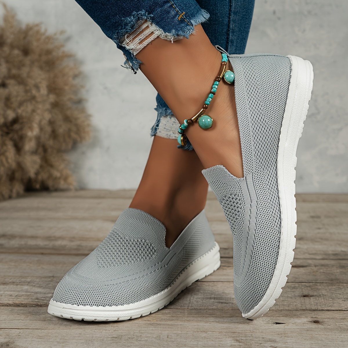 GHPKS Women's Walking Shoes Elastic Knit Lightweight Slip on