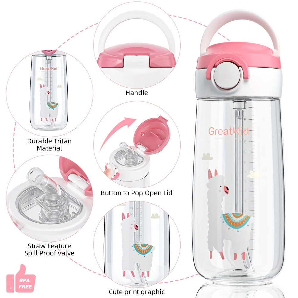 16Oz Leak-proof Kids Water Bottle with Straw Push Button Sport Water Bottle