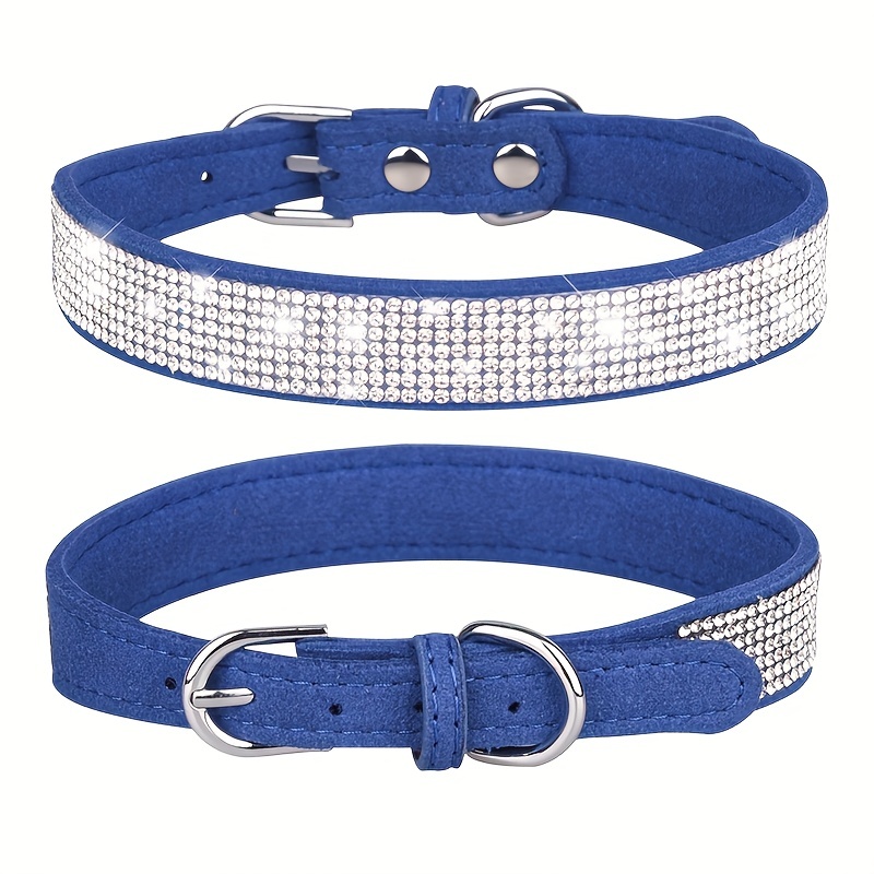  Diamond Dog Collar Adjustable Soft Pu Leather Collar with  Golden Rhinestone Buckle Bling Collars for Small Medium Dogs Cats(Blue,L) :  Pet Supplies