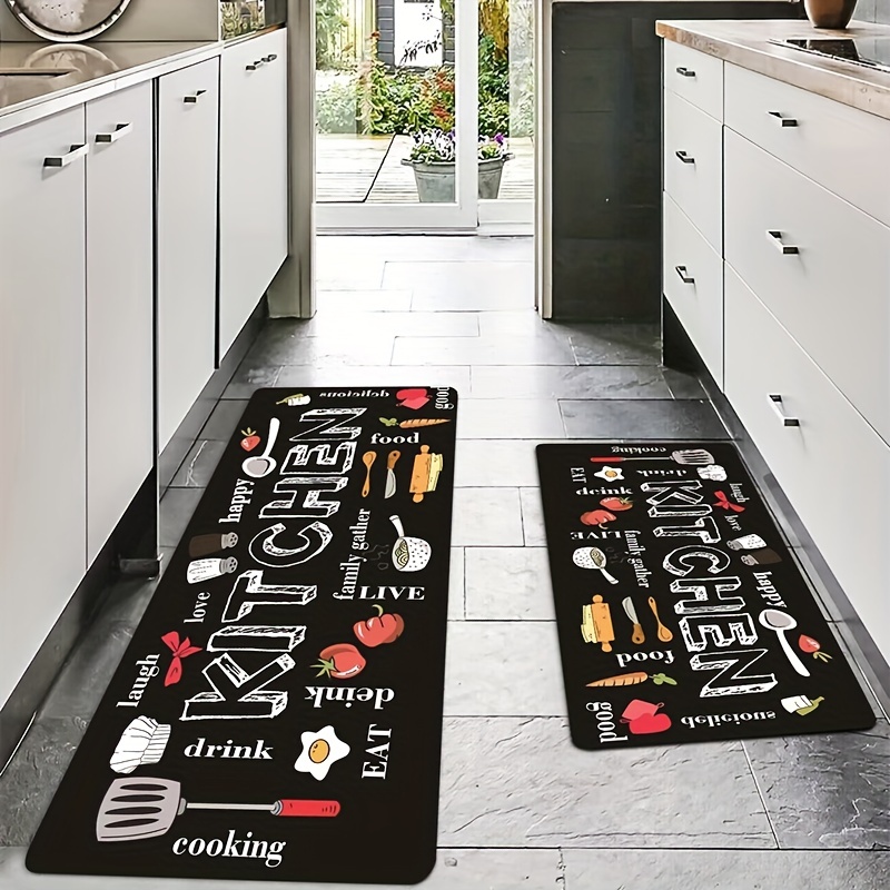 Kitchen Floor Mat Kitchenware And Food Pattern Rug Modern Kitchen Rug