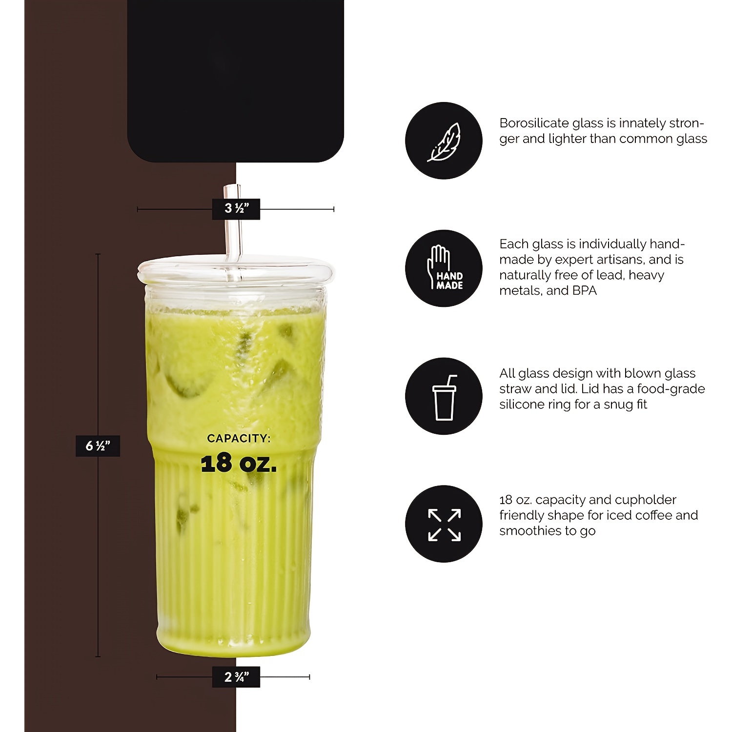 Glass Water Bottle All Glass Iced Coffee Cup With Lid And - Temu