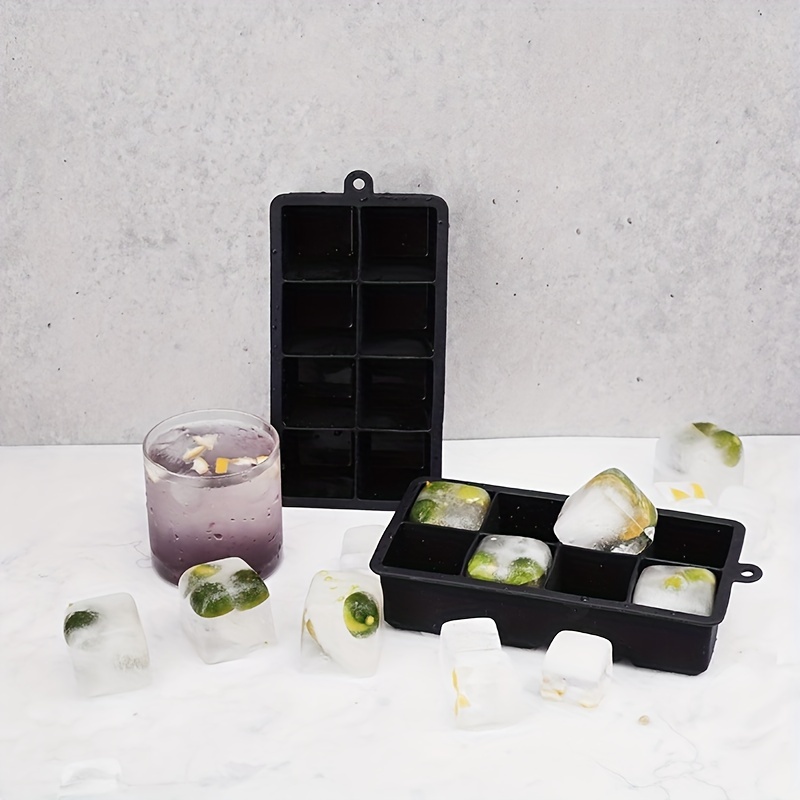 1pc Silicone Ice Tray with Lid for 8 Giant Ice Cubes, Whiskey Cocktails