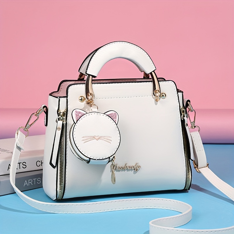 Cute Letter Detail Handbag Simple Double Handle Purse Trendy