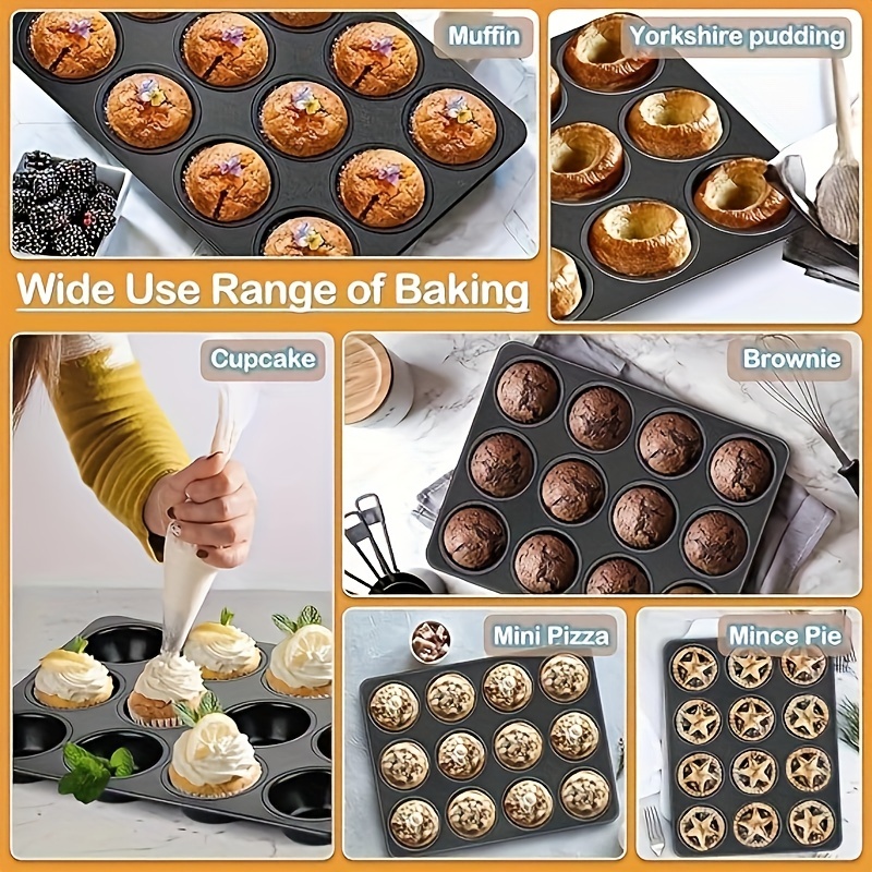 12 Cavity Baking Mold, Nonstick Muffin Pan 12 Cups, Stainless Steel Muffin  Foil Cupcake Tray Tray For Baking, Stainless Steel Core And Non-toxic, Easy  To Release And Easy To Clean, Black - Temu