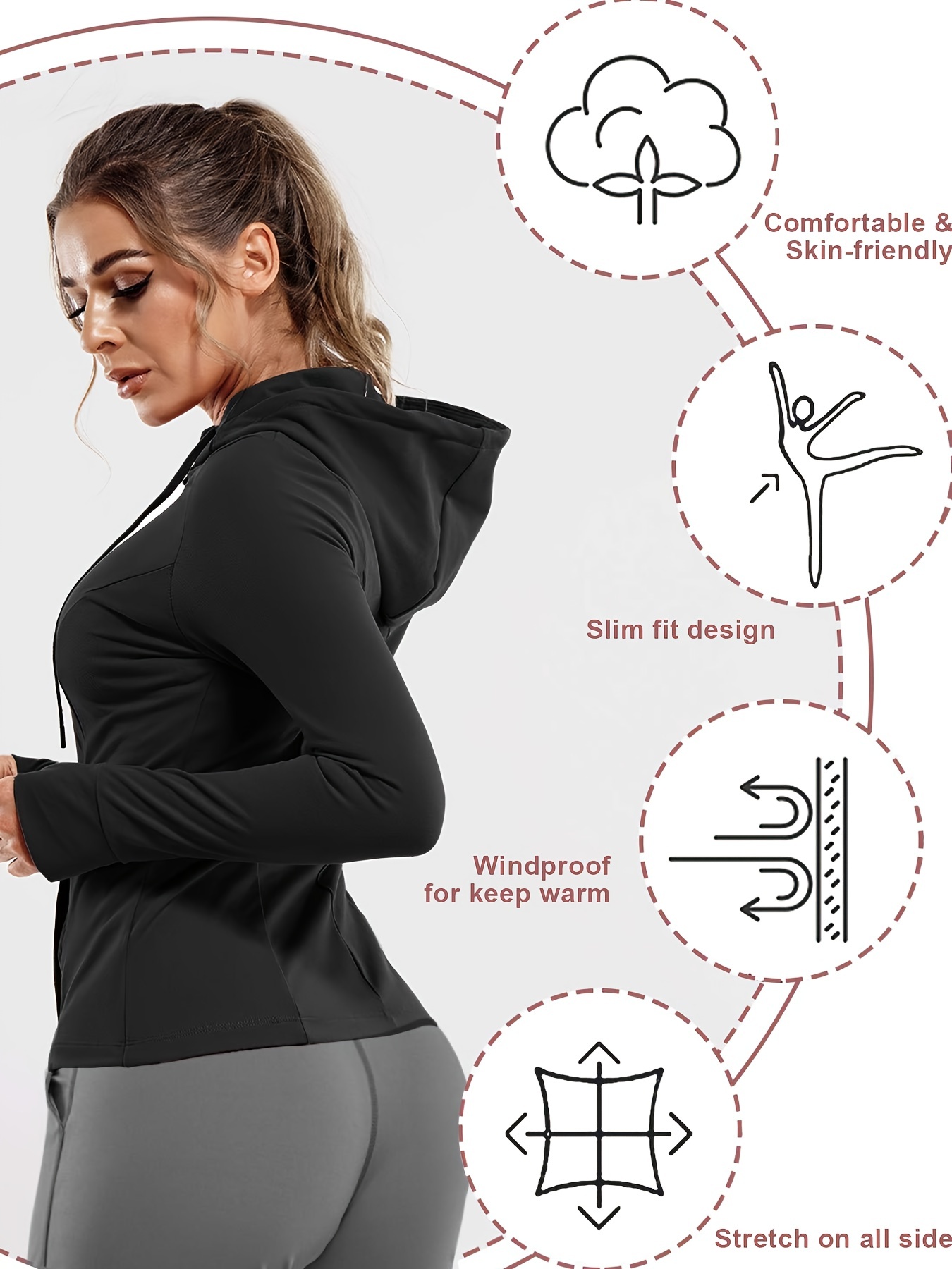 Women Full Zipper Slim Fit Long Sleeve Yoga Hoodie Thumb - Temu