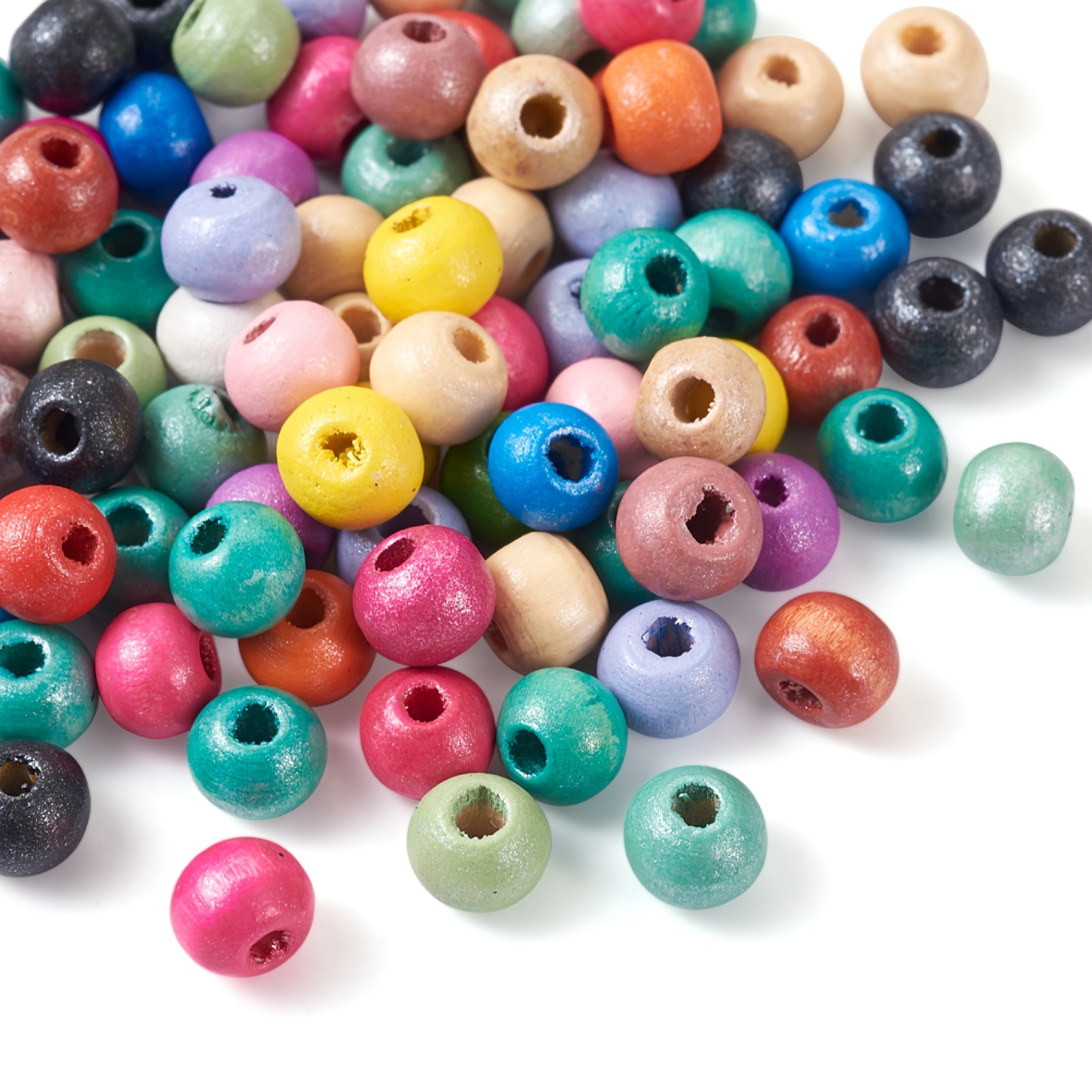 Round Ball Wooden Beads Spacer Loose Beads Multicolor Diy - Temu