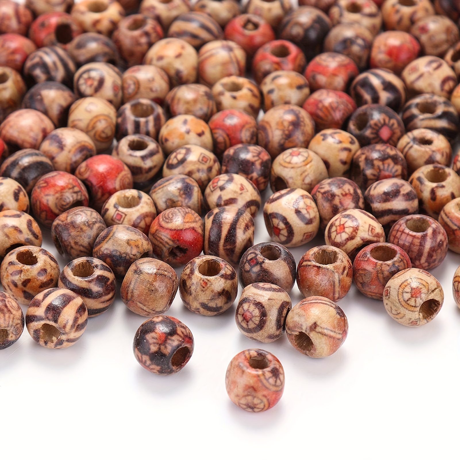 Natural Painted Wood Beads Mixed Color Round Loose Beads For - Temu