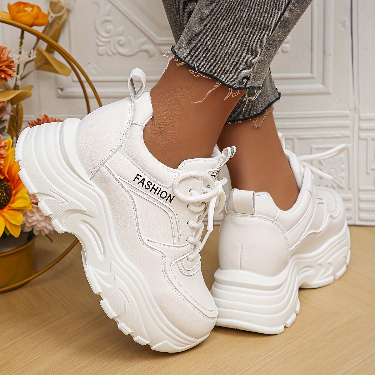 Zapatillas Plataforma Zapatillas Blancas Mujer Cuero Zapatillas