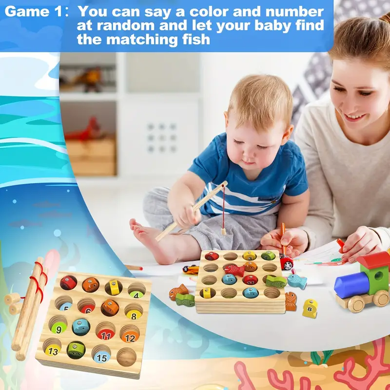 Montessori Toys Wooden Magnetic Fishing Game Education - Temu