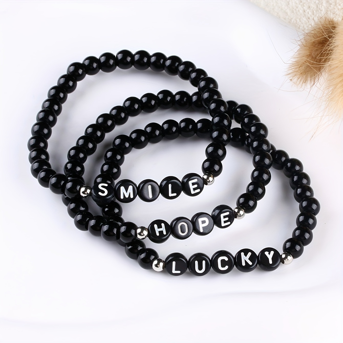 Shiny Black Onyx Elastic Beaded Bracelet