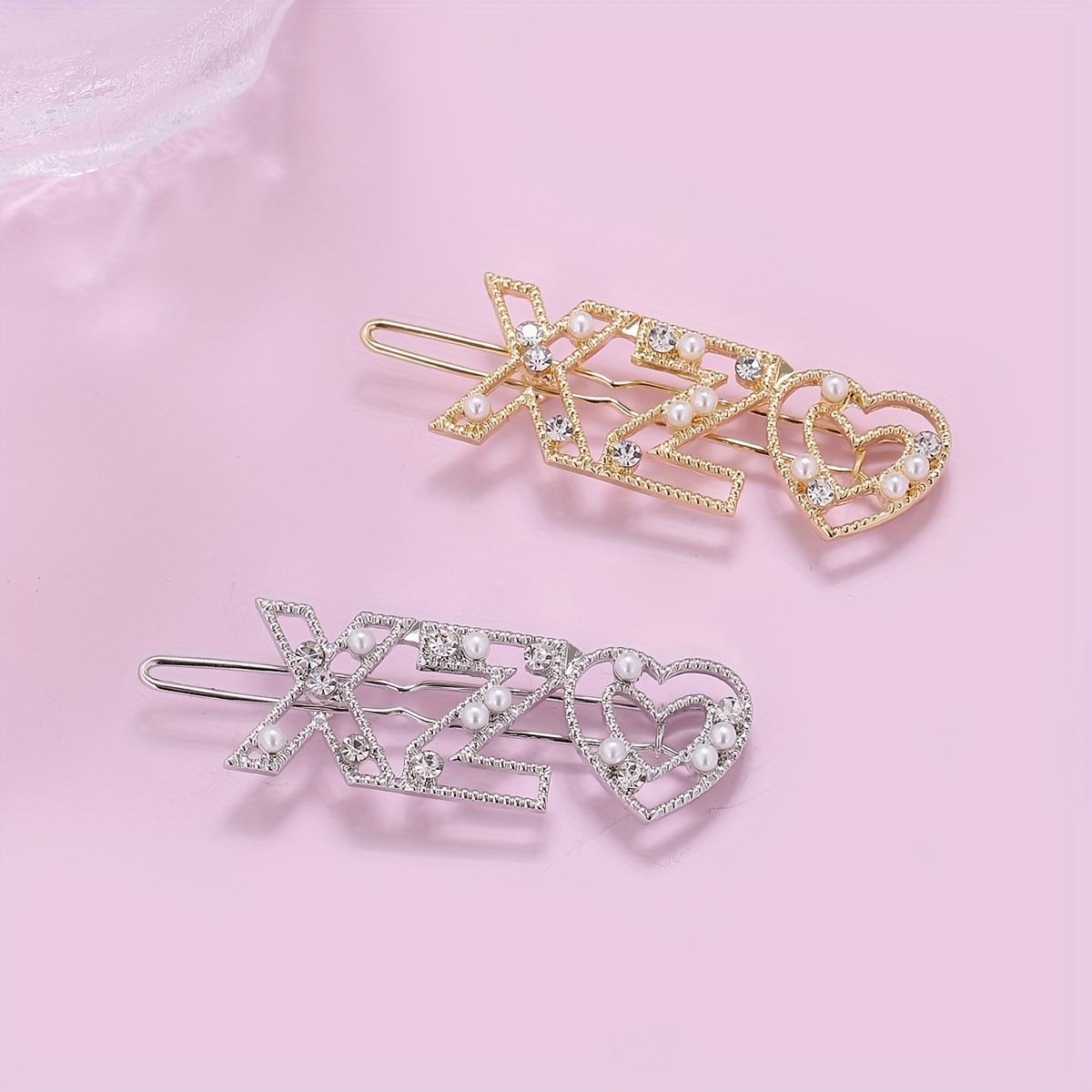 LOUIS VUITTON flower rhinestone hair clip accessory barrette Metal Gold/pink