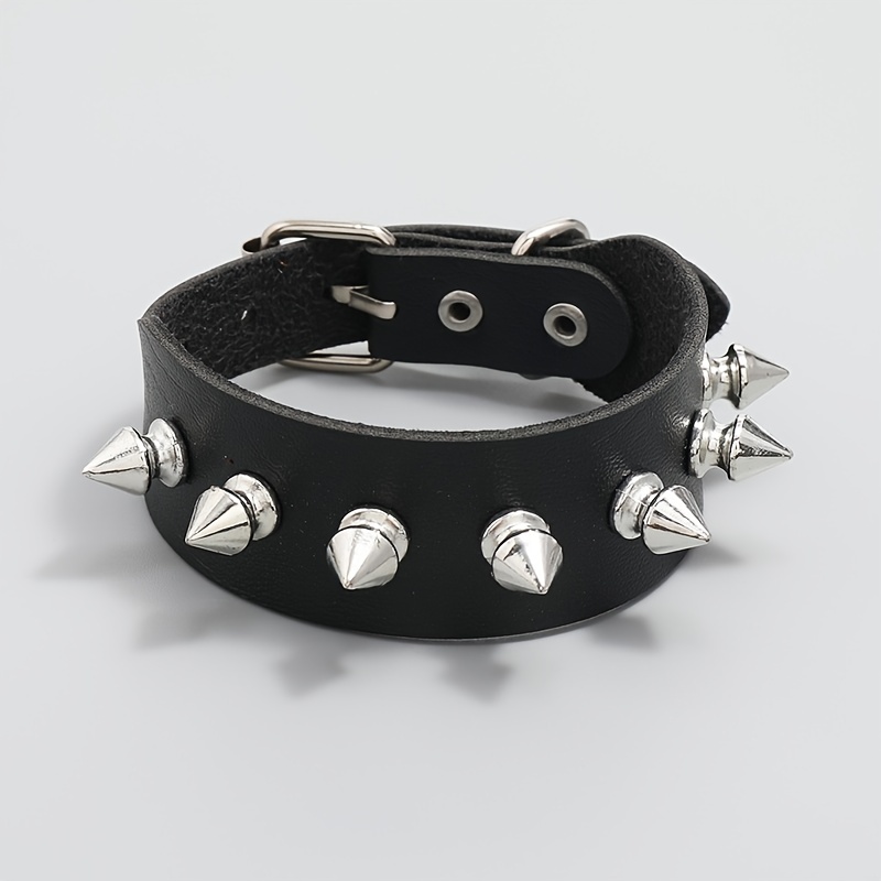 Men's Punk Rock Bracelet Spike Studded Leather Bracelet - Temu Canada