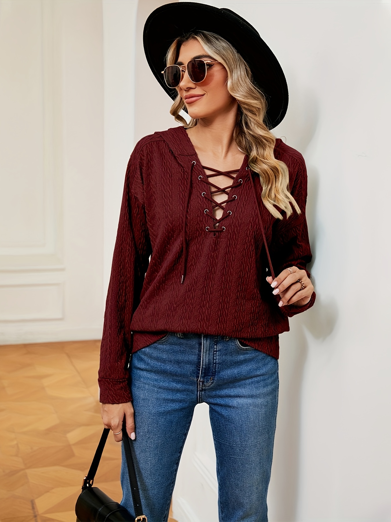 Lace up long hot sale sleeve hoodie