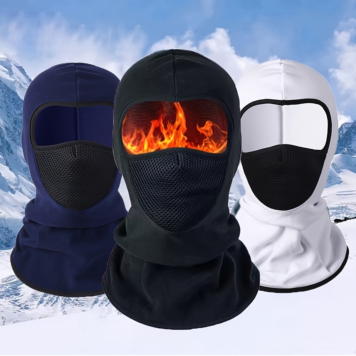 IMSMM Máscara de esquí de 3 agujeros de lana de punto sombrero cálido al  aire libre ciclismo máscara resistente al viento máscara pasamontañas  blanco