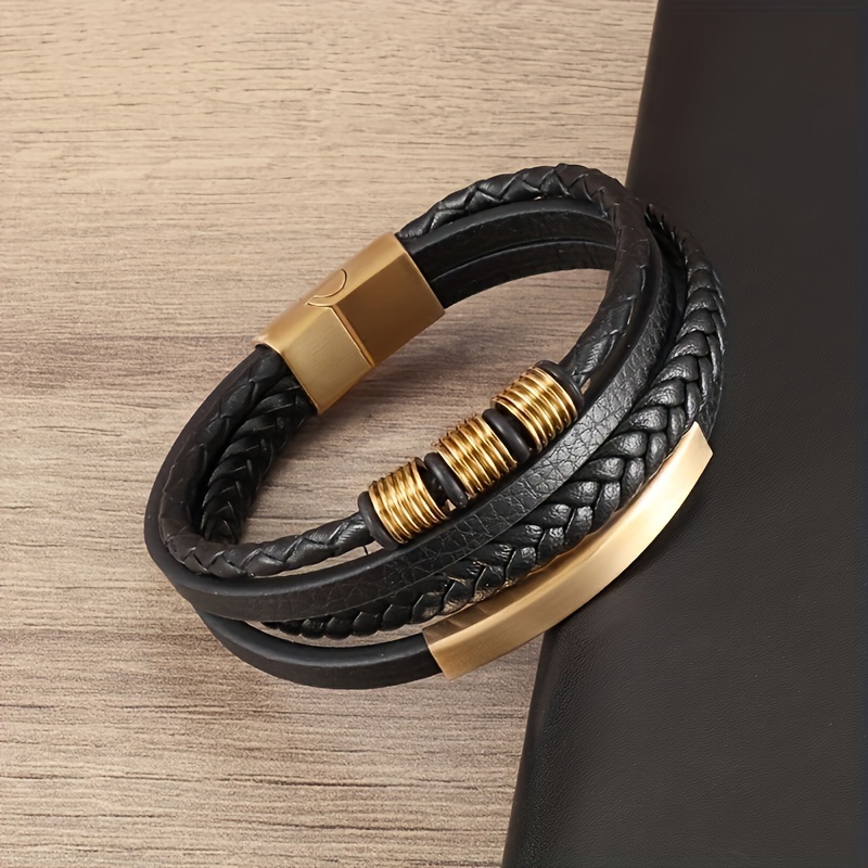 Classic Layer PU Leather Braided Bracelet with Magnetic Buckle