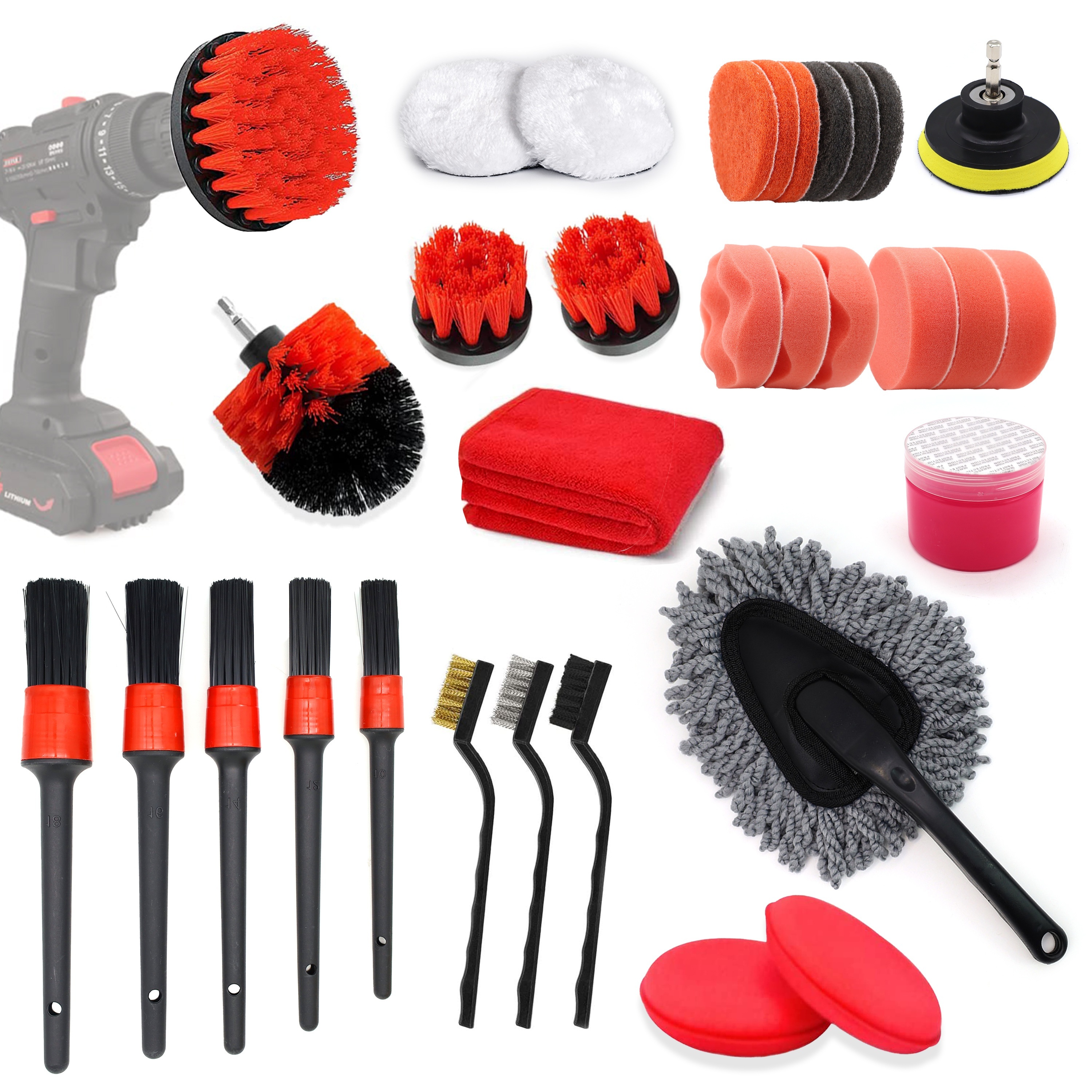 Car Cleaning Kit Scrubber Drill Detailing Brush Set Air