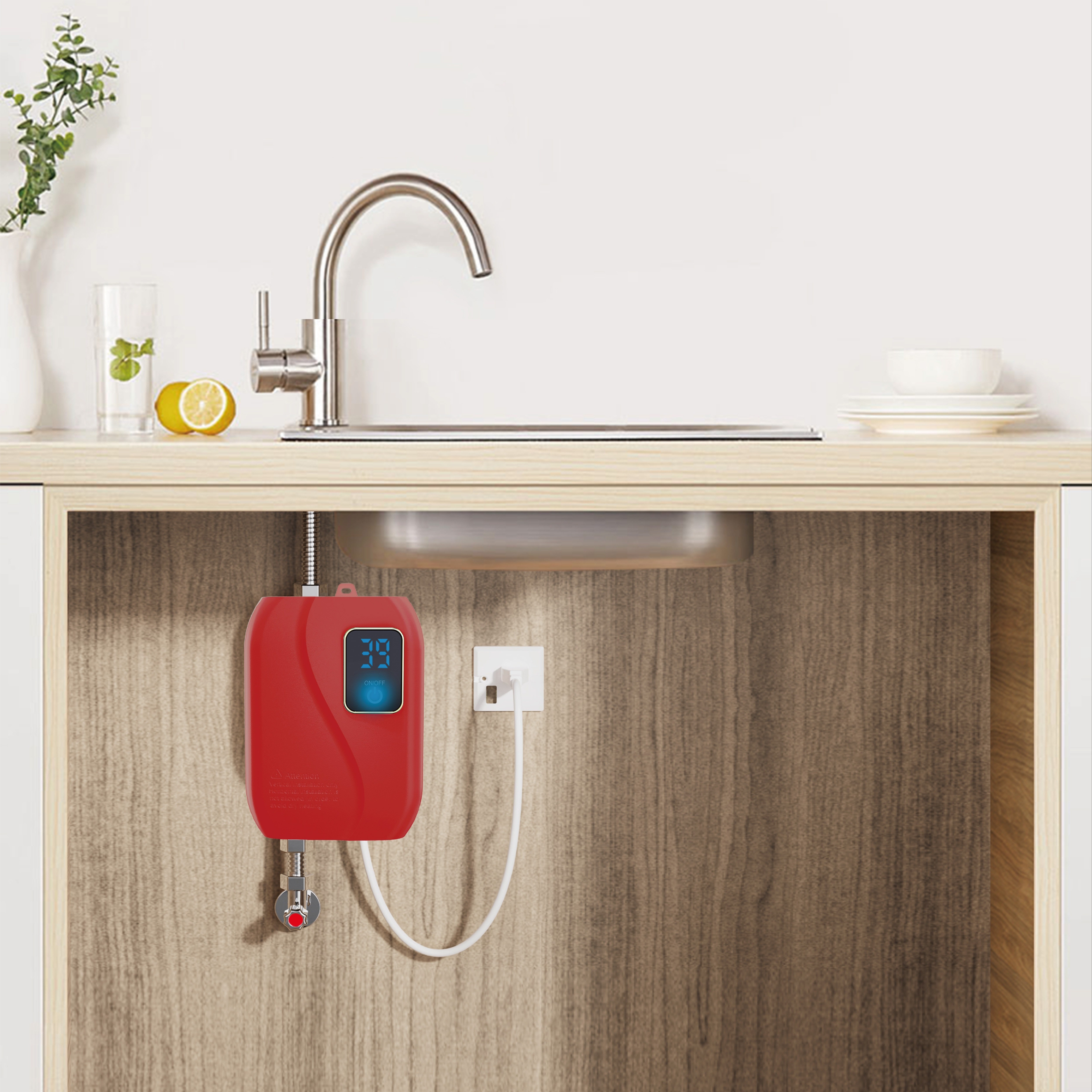 Calentador de agua eléctrico sin tanque, pequeño calentador de agua  instantáneo para fregadero de cocina, 3000 W 110 V, con pantalla digital  LCD