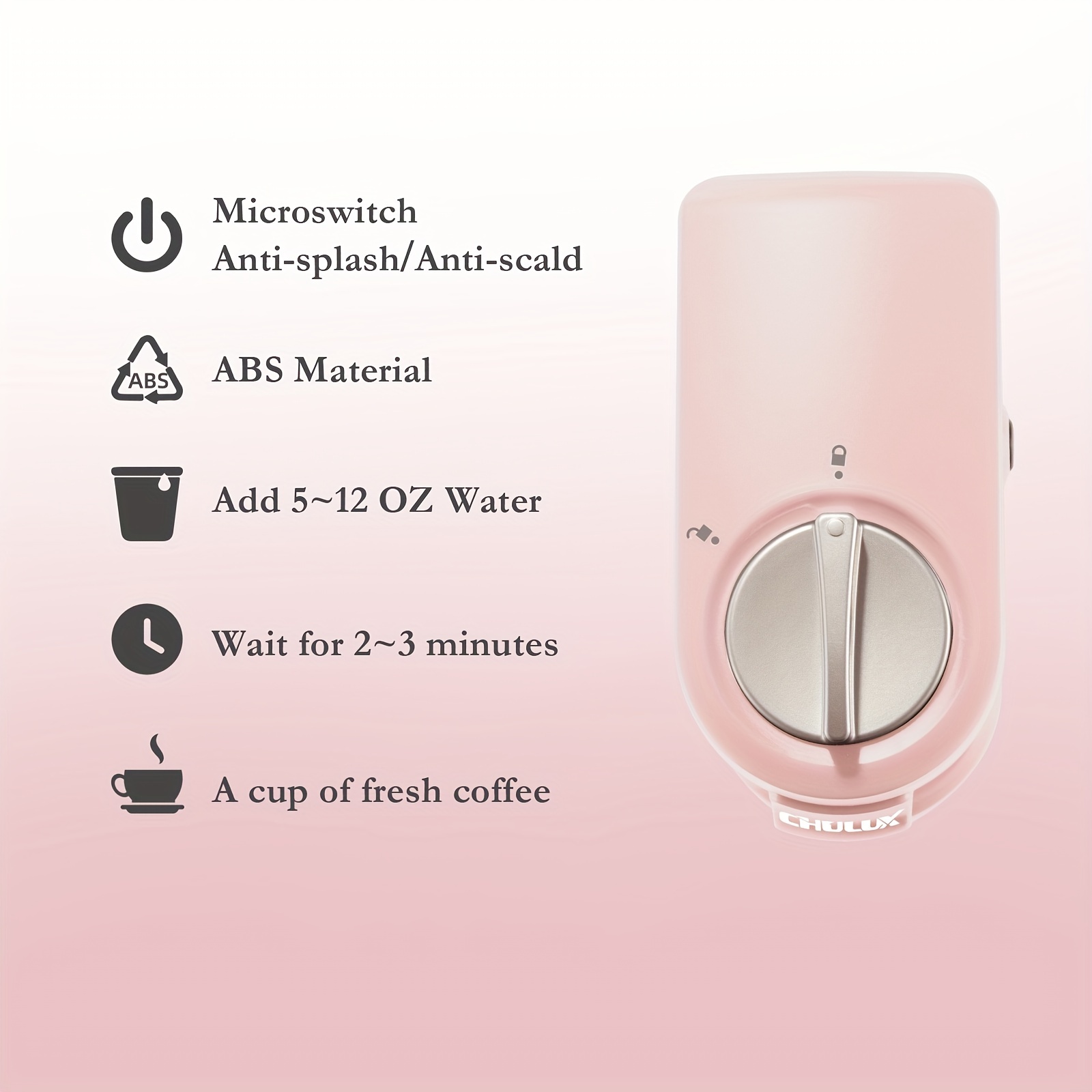 CHULUX Single Serve Coffee Maker,One Button Operation with Auto Shut-Off  for Coffee and Tea with 5 to 12 Ounce,Pink