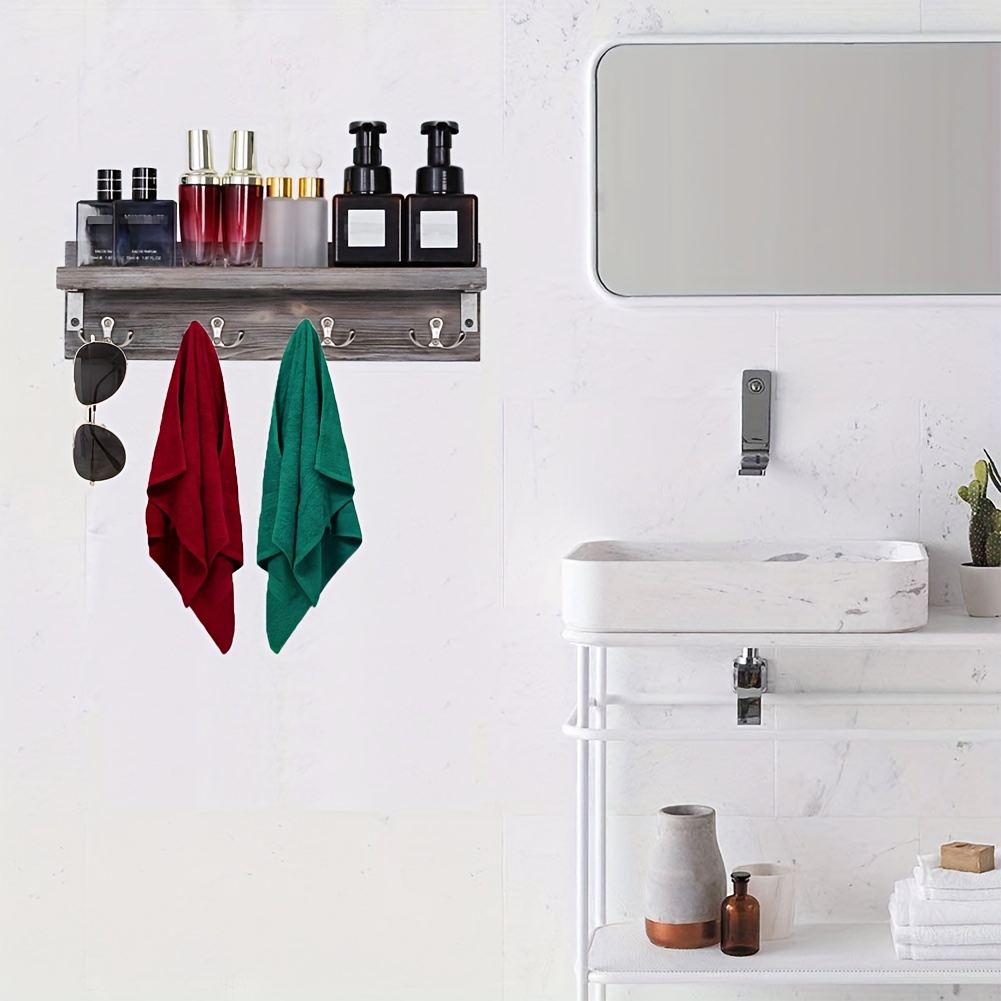 Bathroom Organizer Ledge Shelf, Wall Storage Bins With Towel Rack
