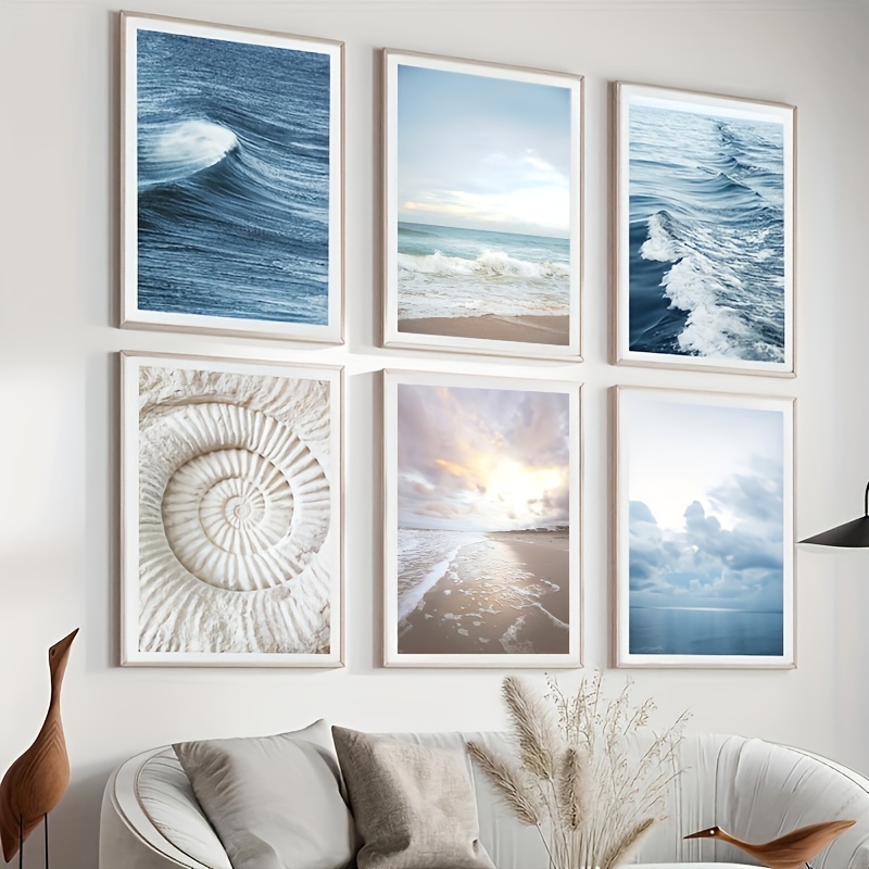 Blue Ocean Wave Oil Painting Poster, Natural Landscape Printing Wall Art  Pictures, Artwork Wall Painting For Living Room Bedroom Bathroom Office  Hallway Kitchen Wall Decors, No Frames Temu