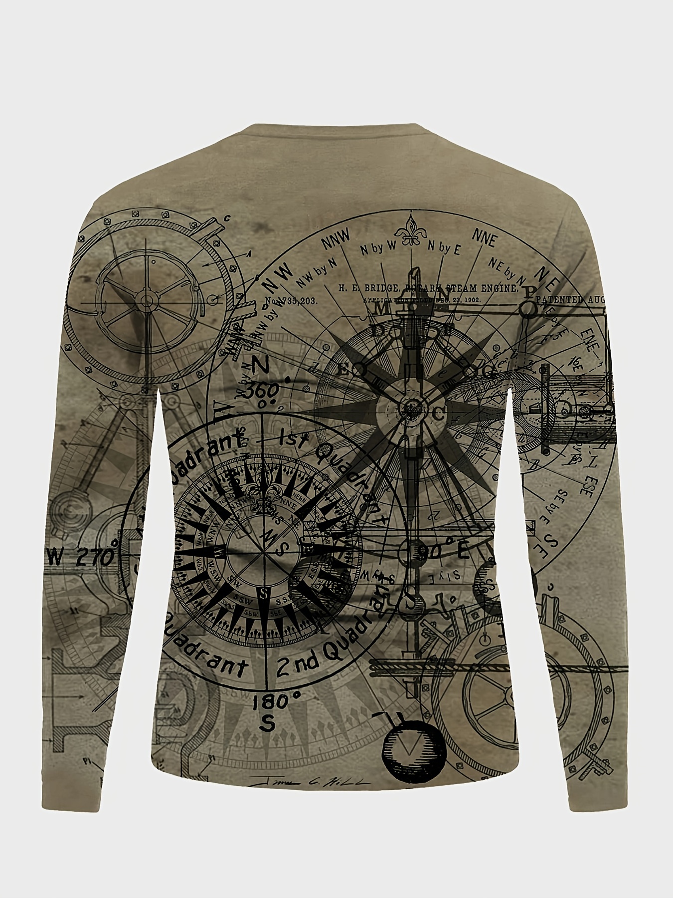 Europe Retro Compass 3d Print Men's Trendy Long Sleeve T-shirt