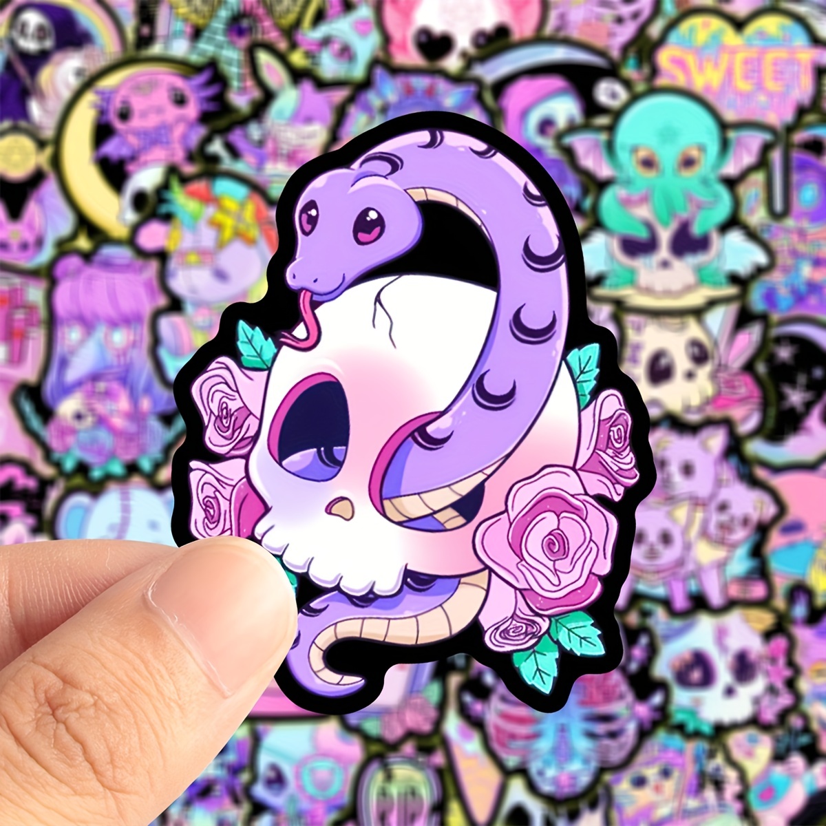 PET Waterproof Sticker Cute Girl Cartoon Journal Decoration Sticker Journal  Material,Purple (Pack of 3) 