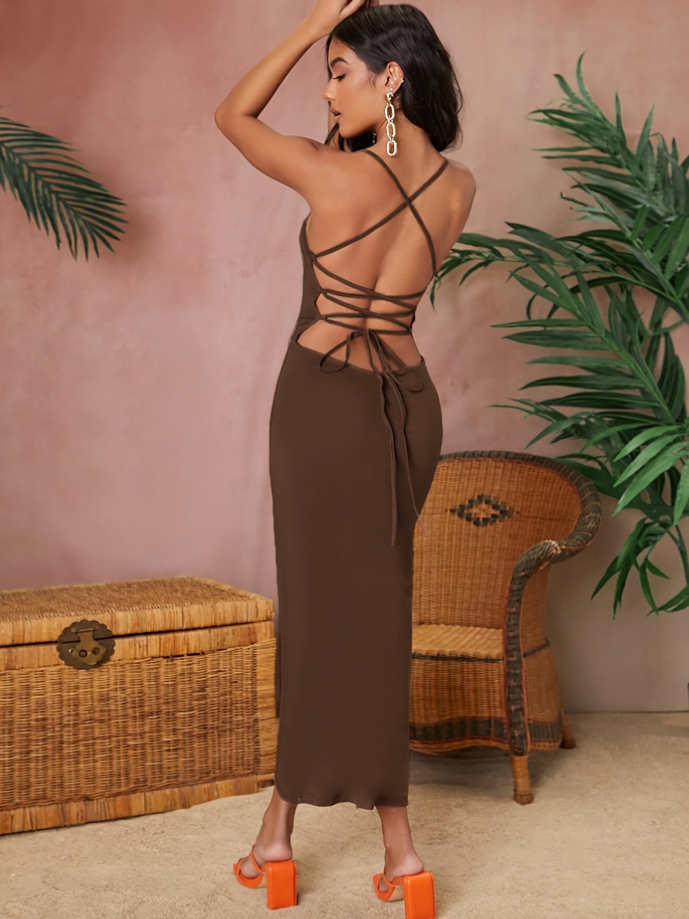 Lace up shop back cami dress