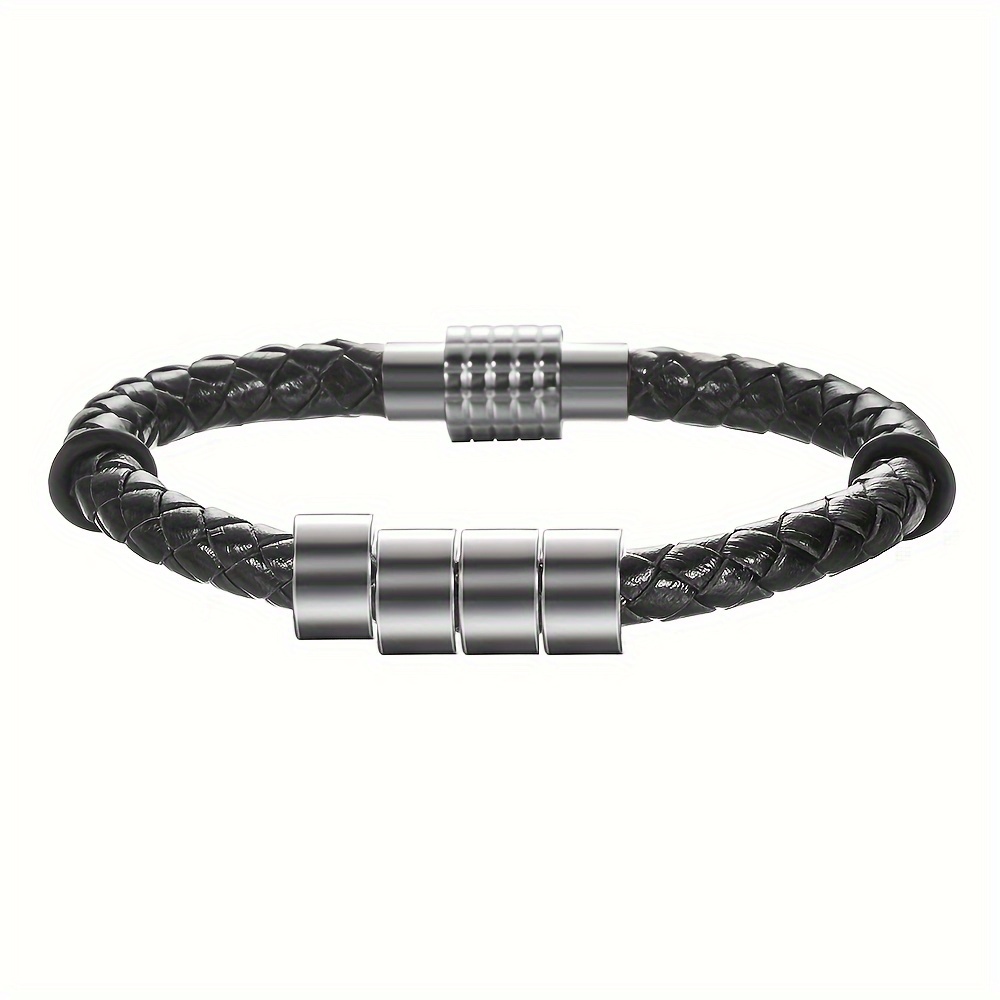 TT 6mm Black Leather S.Steel Two Tone Bead Magnet Buckle Collar - Foto 12