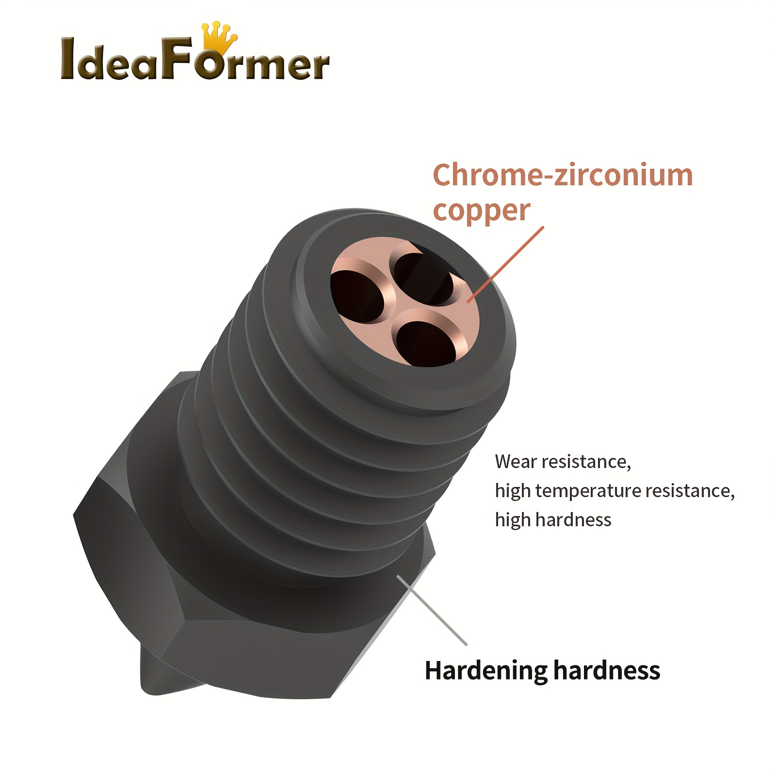 1 buse M6 haute température à haut débit en acier trempé 0,4 mm pour 1,75  mm imprimante 3D Volcano Hotend Bloc de chaleur/Artillerie Sidewinder  Impression 3D PEI PEEK ou fibre de carbone