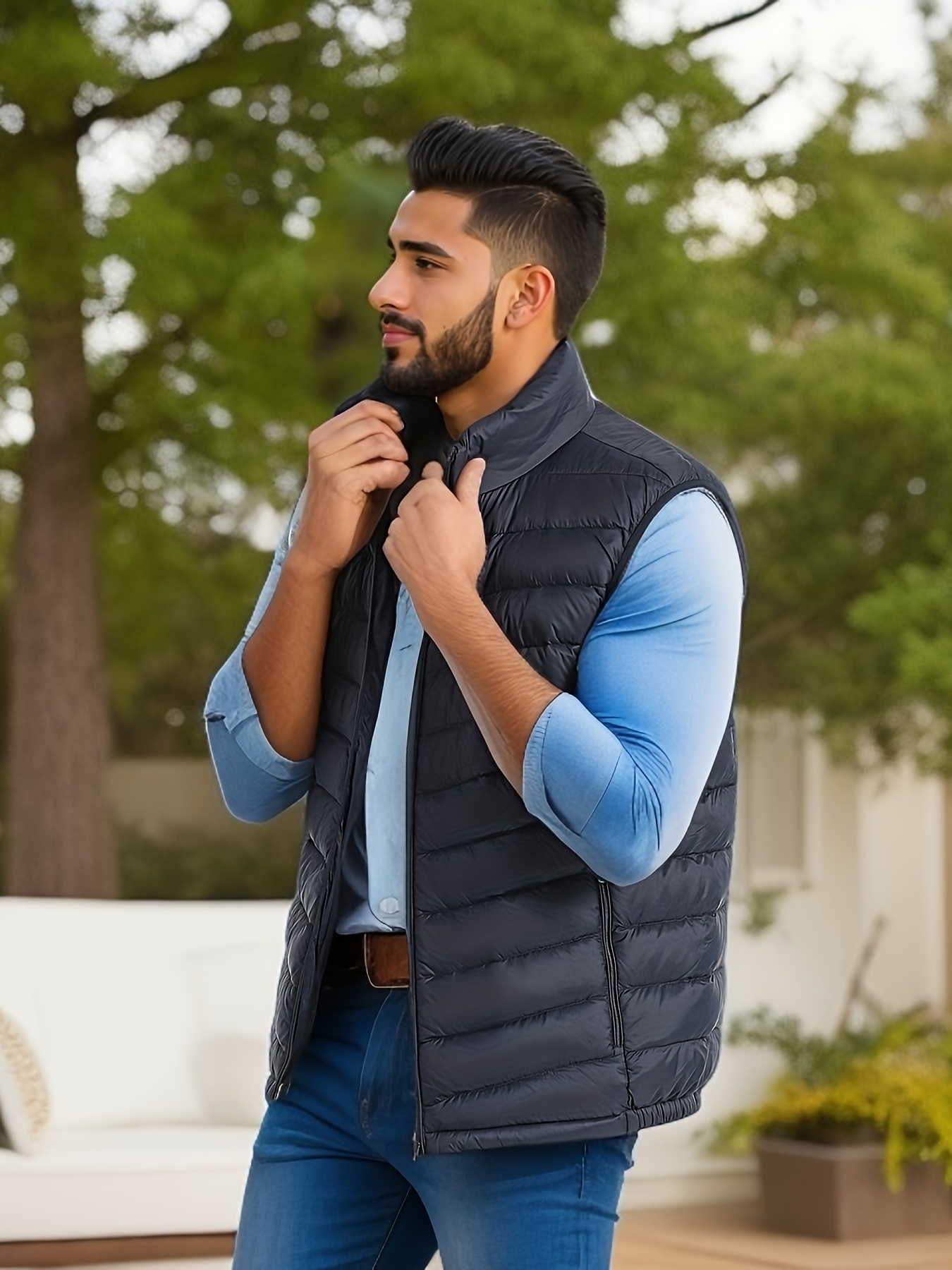 Men's Casual Fleece Lined Vest Chic Stand Collar Warm Vest - Temu Kuwait