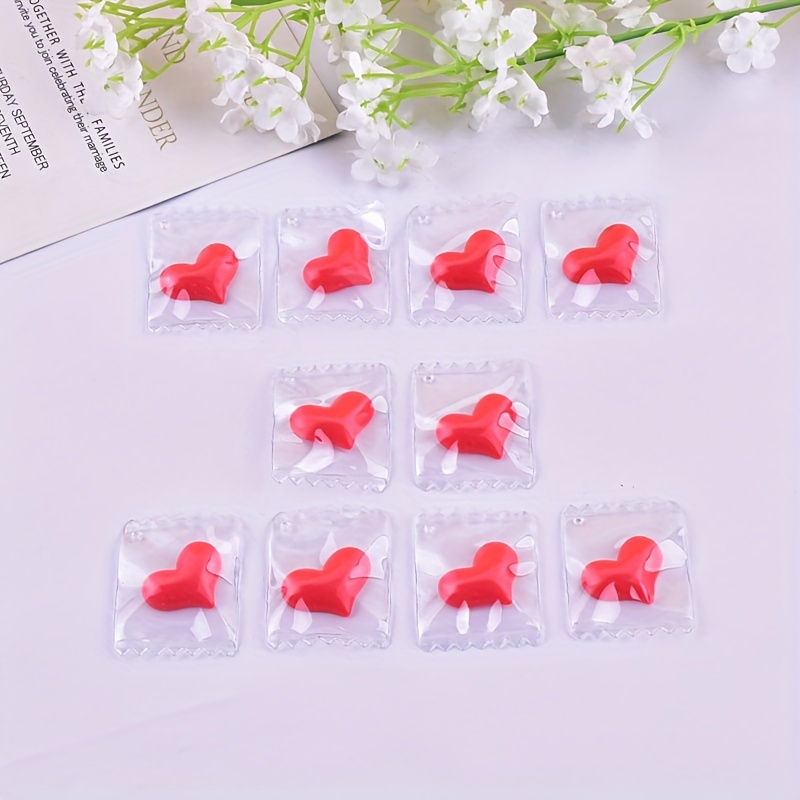 

10pcs Romantic Red Heart Charms In Clear Plastic Bags - Ideal For Diy Valentine's Day Jewelry, Earrings & Necklaces Accessories, Valentines Decorations