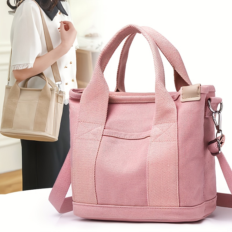 Small Womens Pink Canvas Leather Backpack Purse Handbags Shoulder