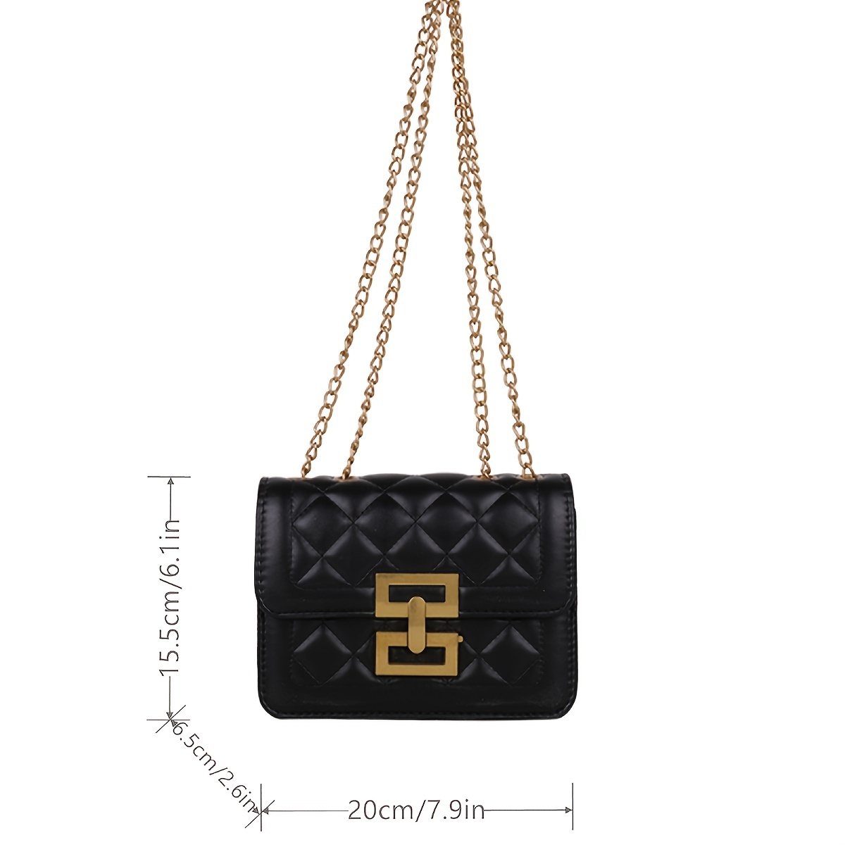 Mini Black Fashionable Metal Buckle Decorated Flap Square Bag With  Adjustable Shoulder Strap