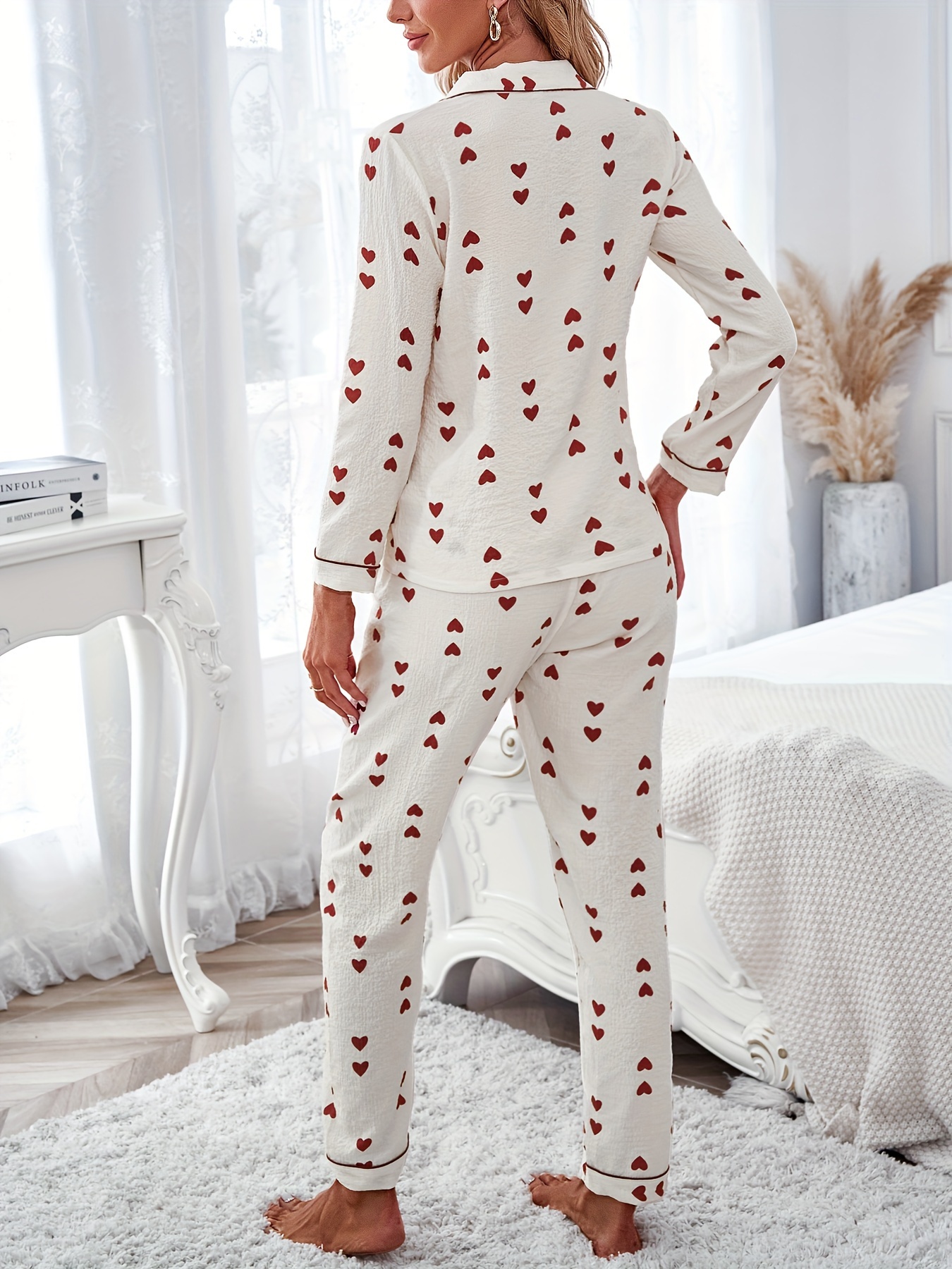 Teen Girls Long Sleeve Heart Print Super Soft Pajamas