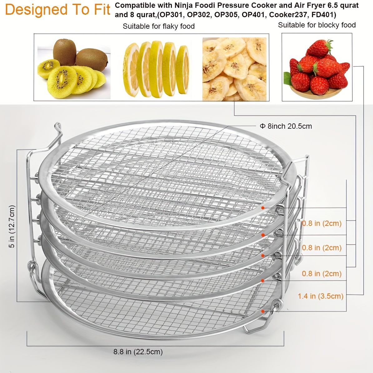 Dehydrator Rack For Ninja foodi 6.5 & 8 qt,5-tier Stackable Stainless Steel  Food Drying Stand for Air Fryer Pressure Cooker 