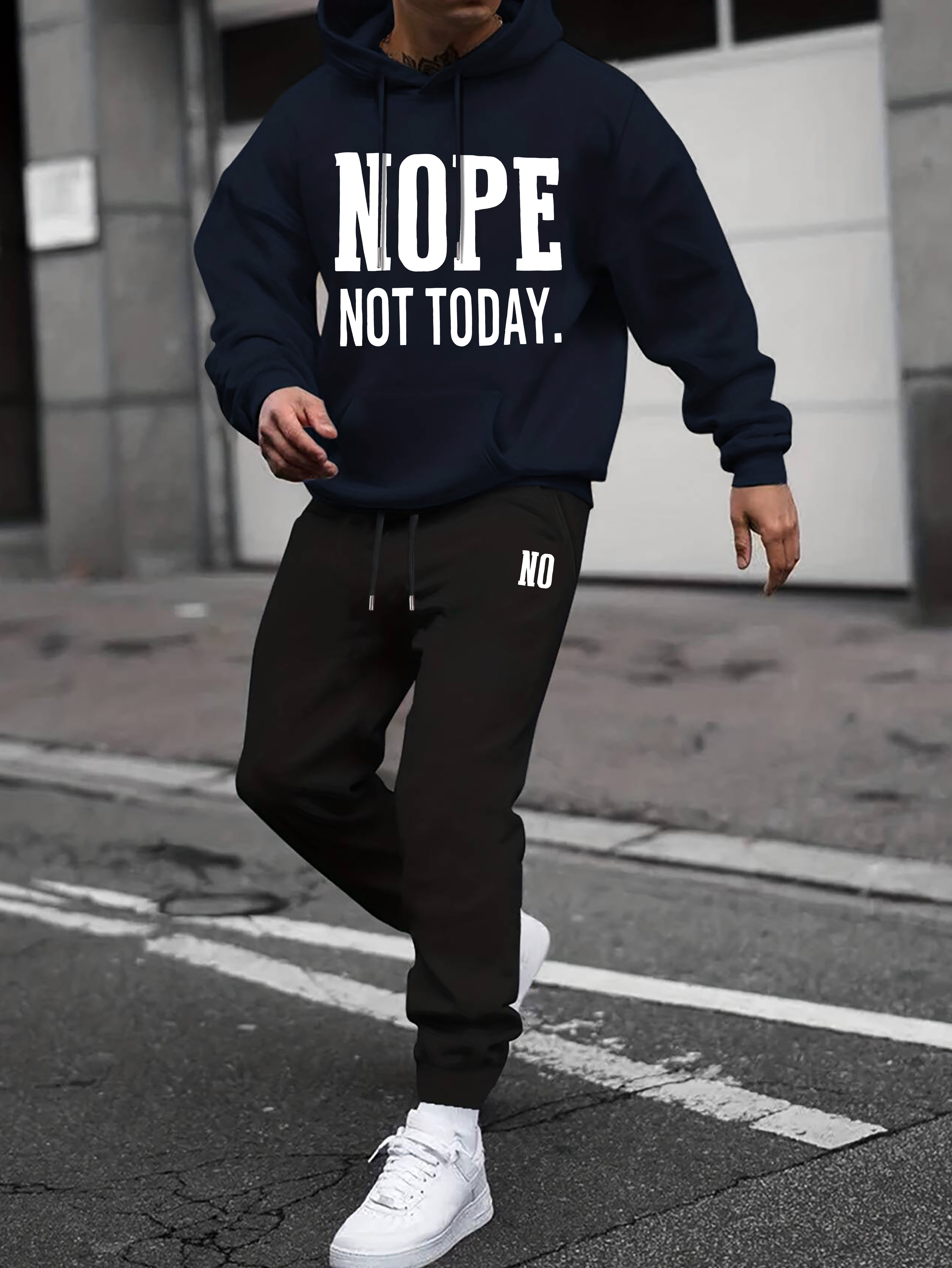 Nope Today Print Men's Outfits Casual Crew Neck Long Sleeve - Temu
